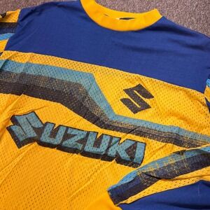 Vintage Suzuki Motocross Jersey Yellow Blue Mesh Racing Shirt XL Made in USA